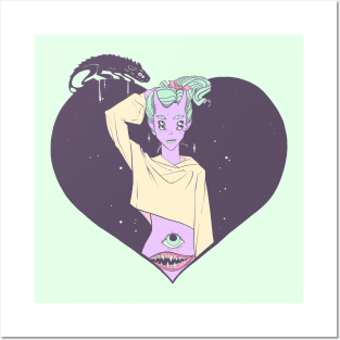 Alien Monster Girl With Heart Posters and Art